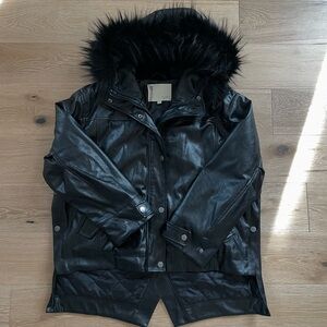 Anthropologie Pilcro Faux-Leather Hooded Jacket